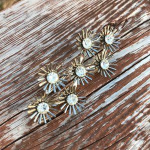 Vintage Silver-tone Starburst flower daisy rhinestone Hair Barrette